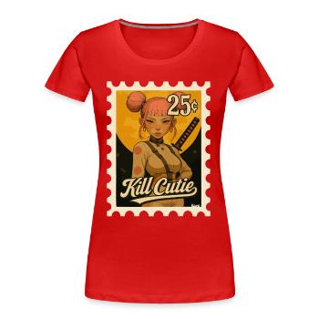 Mädchen mit Schwert im Comicstil - Frauen Premium Bio T-Shirt - Rot - Vorne - Mia (176cm)