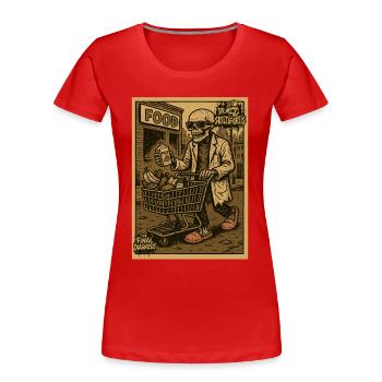 Skelett mit Einkaufswagen und Getränk - Frauen Premium Bio T-Shirt - Rot - Vorne - Mia (176cm)