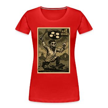 Skelett im Arztkittel mit Lampe und Skateboard - Frauen Premium Bio T-Shirt - Rot - Vorne - Mia (176cm)