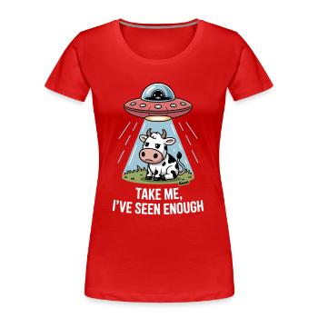 Kuh mit UFO und Lichtstrahl Alien Entführung - Frauen Premium Bio T-Shirt - Rot - Vorne - Mia (176cm)