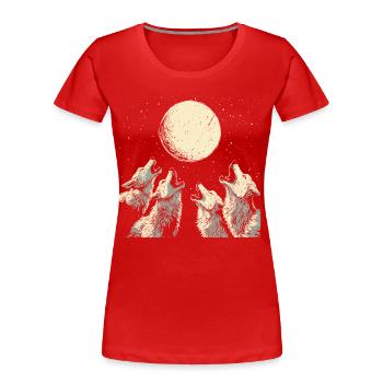 Heulende Wölfe Jahrgang Wolf Mond - Frauen Premium Bio T-Shirt - Rot - Vorne - Mia (176cm)
