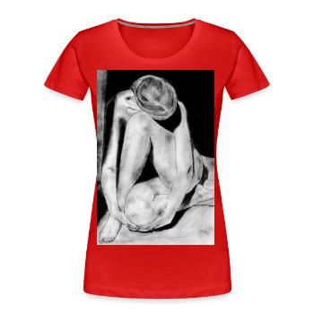 Shy woman naked - Women's Premium Organic T-Shirt - red - Front - Mia (176cm)