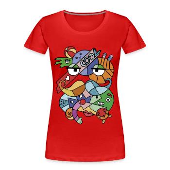 Abstract freshness of geometric faces and mustache - Women's Premium Organic T-Shirt - red - Front - Mia (176cm)