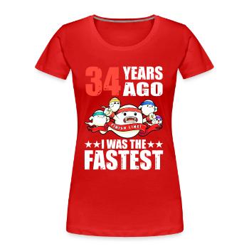 Vor 34 Jahren War Ich Das Schnellste Sperma Zum - Frauen Premium Bio T-Shirt - Rot - Vorne - Mia (176cm)