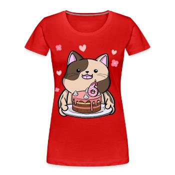 Mollige Katze Hält Eine Geburtstagstorte 6. - Frauen Premium Bio T-Shirt - Rot - Vorne - Mia (176cm)