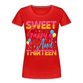 Sweet Sassy Et Treize Saupoudres Délicieux - T-shirt bio Premium Femme - rouge - Devant - Mia (176cm)