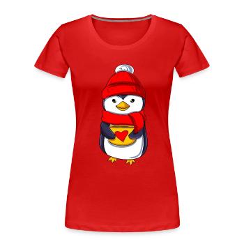 Süßer Pinguin mit Teetasse - Frauen Premium Bio T-Shirt - Rot - Vorne - Mia (176cm)