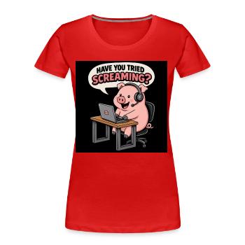 Pig at the headset desk - Women's Premium Organic T-Shirt - red - Front - Mia (176cm)