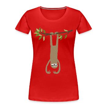 Faultier - Frauen Premium Bio T-Shirt - Rot - Vorne - Mia (176cm)