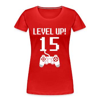15e anniversaire Monter de niveau - T-shirt bio Premium Femme - rouge - Devant - Mia (176cm)