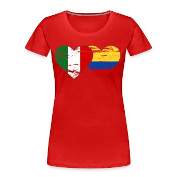 Italien Kolumbien Flagge Herz - Frauen Premium Bio T-Shirt - Rot - Vorne - Mia (176cm)