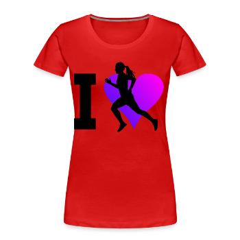 Course Féminine Fitness Jogging Jogging Cross Country - T-shirt bio Premium Femme - rouge - Devant - Mia (176cm)