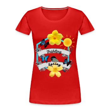 Frühling Spring - Frauen Premium Bio T-Shirt - Rot - Vorne - Mia (176cm)