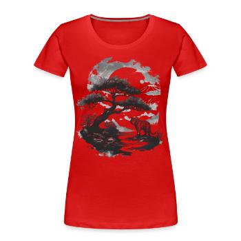 Bonsai Tree Japan Landscape Tiger Aesthetic - Women's Premium Organic T-Shirt - red - Front - Mia (176cm)