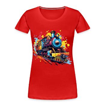 Bunter Zug - Frauen Premium Bio T-Shirt - Rot - Vorne - Mia (176cm)