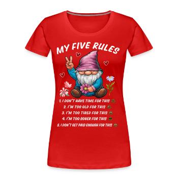 5 règles d’un gnome drôle - T-shirt bio Premium Femme - rouge - Devant - Mia (176cm)