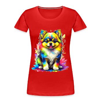 Pommerscher Welpe – Regenbogen - Frauen Premium Bio T-Shirt - Rot - Vorne - Mia (176cm)
