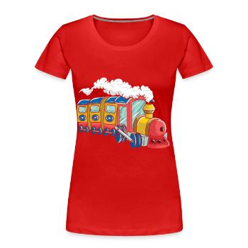 Bunte Dampflok für Kinder - Frauen Premium Bio T-Shirt - Rot - Vorne - Mia (176cm)