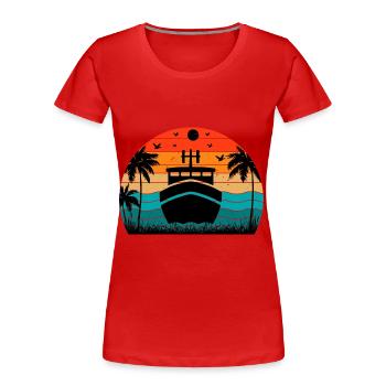 Retro Sonnenuntergang Boot - Frauen Premium Bio T-Shirt - Rot - Vorne - Mia (176cm)