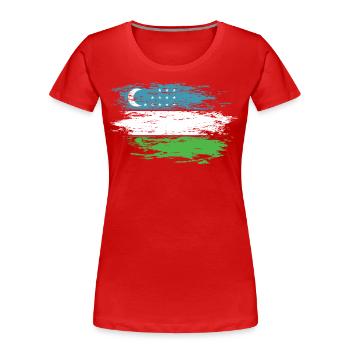 Drapeau de l’Ouzbékistan utilisé - T-shirt bio Premium Femme - rouge - Devant - Mia (176cm)