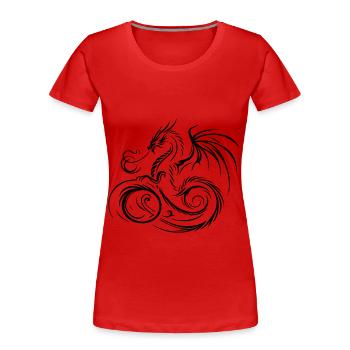 Symbole du Dragon Noir – Puissance et Mysticisme - T-shirt bio Premium Femme - rouge - Devant - Mia (176cm)