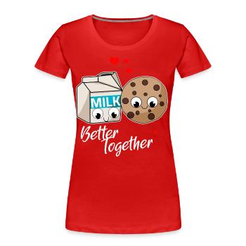 Mieux ensemble - Couple d’amour de lait et de biscuits - T-shirt bio Premium Femme - rouge - Devant - Mia (176cm)