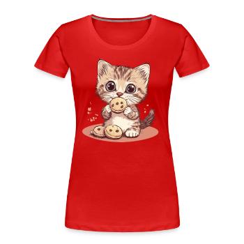 Chat biscuit mignon - T-shirt bio Premium Femme - rouge - Devant - Mia (176cm)