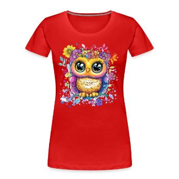 Bunte Eule mit Blüten - Frauen Premium Bio T-Shirt - Rot - Vorne - Mia (176cm)
