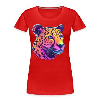 Léopard coloré Pop Art - T-shirt bio Premium Femme - rouge - Devant - Mia (176cm)