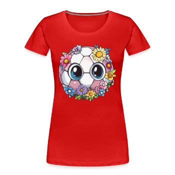 Fußball mit Blumenaugen - Frauen Premium Bio T-Shirt - Rot - Vorne - Mia (176cm)