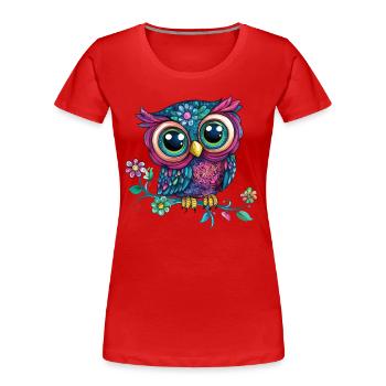 Hibou coloré sur branche - T-shirt bio Premium Femme - rouge - Devant - Mia (176cm)