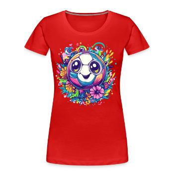 Bunter Fußball mit Blumen - Frauen Premium Bio T-Shirt - Rot - Vorne - Mia (176cm)