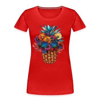 Ananas avec lunettes de soleil - T-shirt bio Premium Femme - rouge - Devant - Mia (176cm)