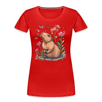 Capybara with butterflies - Women's Premium Organic T-Shirt - red - Front - Mia (176cm)
