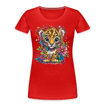 Petit léopard à fleurs - T-shirt bio Premium Femme - rouge - Devant - Mia (176cm)
