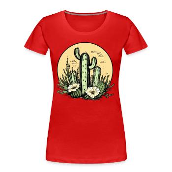 Cactus avec lune fleurie - T-shirt bio Premium Femme - rouge - Devant - Mia (176cm)