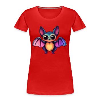Bunte Fledermaus mit großen Augen - Frauen Premium Bio T-Shirt - Rot - Vorne - Mia (176cm)