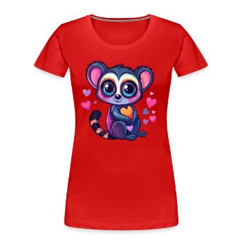 Lémurien avec des cœurs - T-shirt bio Premium Femme - rouge - Devant - Mia (176cm)