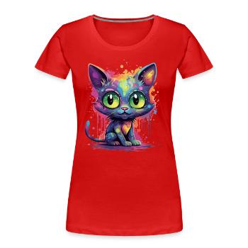 Chat néon coloré - T-shirt bio Premium Femme - rouge - Devant - Mia (176cm)