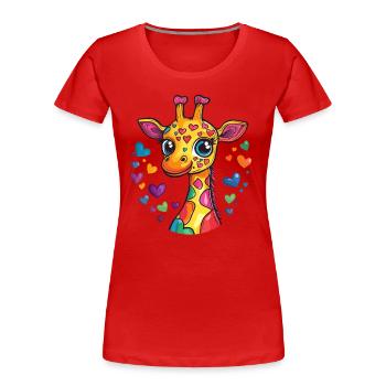 Herzige Regenbogen-Giraffe - Frauen Premium Bio T-Shirt - Rot - Vorne - Mia (176cm)