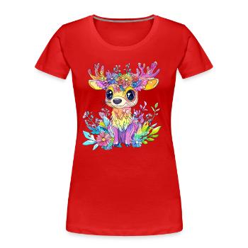 Cerf coloré avec des fleurs - T-shirt bio Premium Femme - rouge - Devant - Mia (176cm)