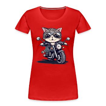 Motorcycle cat with style - Women's Premium Organic T-Shirt - red - Front - Mia (176cm)