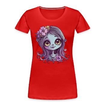 Blumenkind mit Glanzblick - Frauen Premium Bio T-Shirt - Rot - Vorne - Mia (176cm)