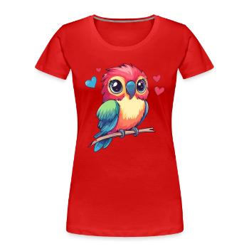 Perroquet avec des cœurs - T-shirt bio Premium Femme - rouge - Devant - Mia (176cm)