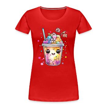 Bubble Tea mit Blüten - Frauen Premium Bio T-Shirt - Rot - Vorne - Mia (176cm)