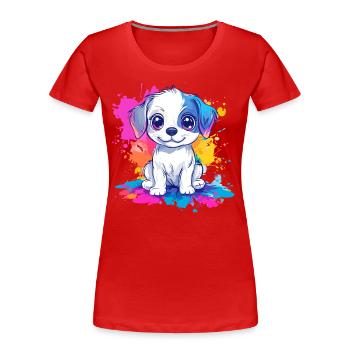 Welpe auf Farbspritzer - Frauen Premium Bio T-Shirt - Rot - Vorne - Mia (176cm)