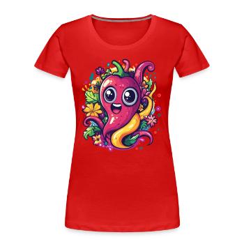 Chili mit Blumen - Frauen Premium Bio T-Shirt - Rot - Vorne - Mia (176cm)