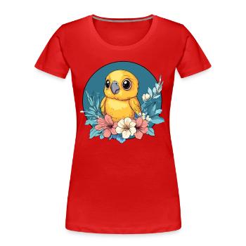 Papagei mit Blütenkreis - Frauen Premium Bio T-Shirt - Rot - Vorne - Mia (176cm)