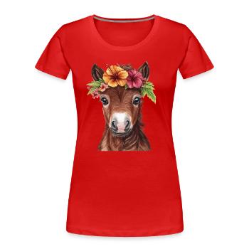 Fohlen mit Blumenkranz - Frauen Premium Bio T-Shirt - Rot - Vorne - Mia (176cm)