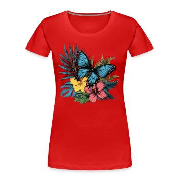 Papillon tropical avec des fleurs - T-shirt bio Premium Femme - rouge - Devant - Mia (176cm)